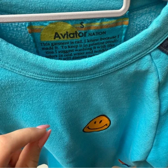 Aviator Nation Turquoise Sweatshirt with Smiley Face - Picture 2 of 3